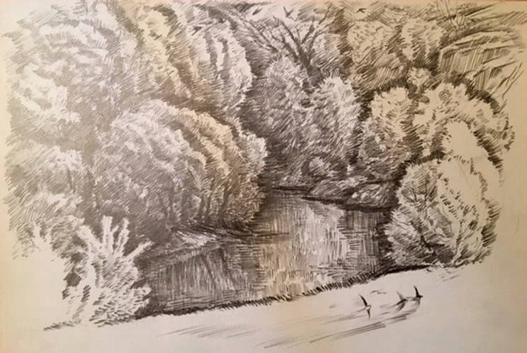 Геннадій Польовий Річка Ірша, 1970-ті Папір, олівець